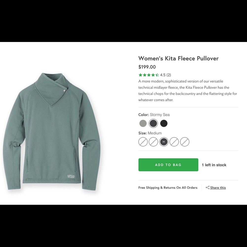 Stio Women’s Kita Fleece Pullover -Medium